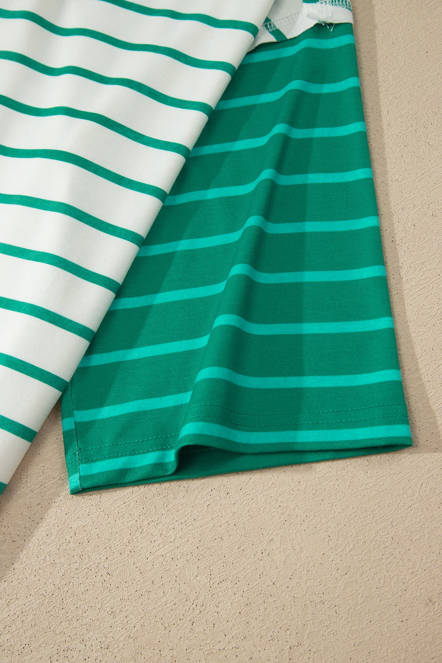 Pink Stripe Colorblock 3/4 Sleeve Loose T Shirt