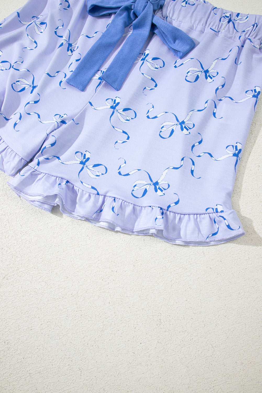 Sky Blue Bow Printed Ruffled Short Lounge Set