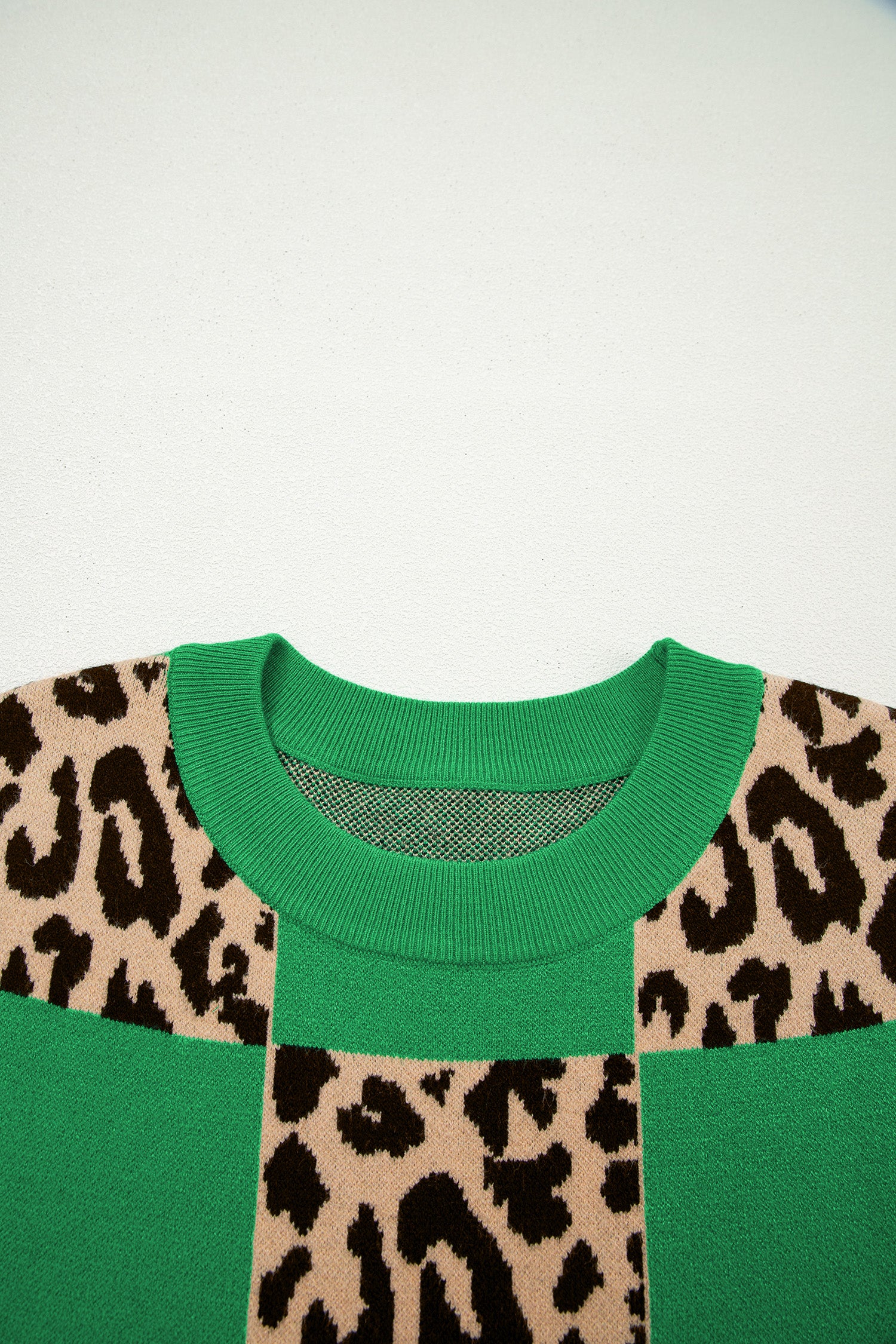Rose Red Leopard Checkerboard Short Sleeve Knit Sweater