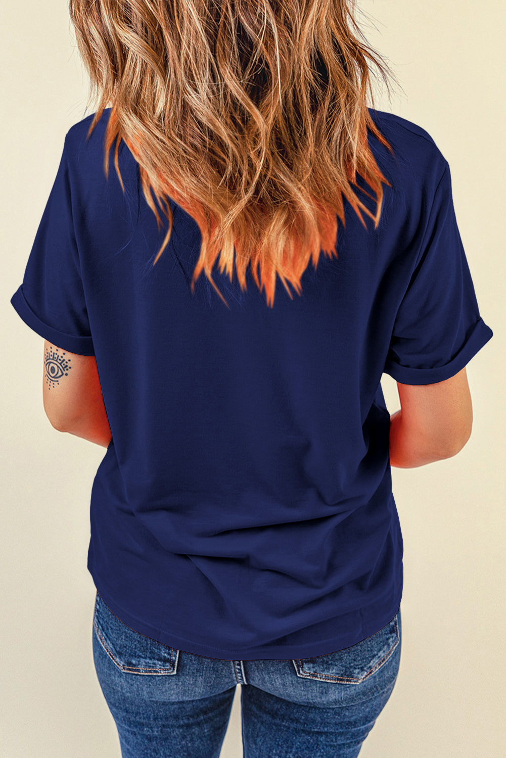 Orange Casual Plain Crew Neck Tee