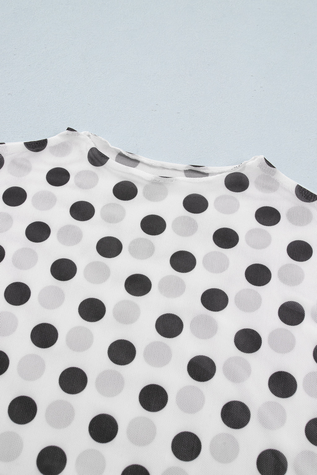 White Polka Dot Mesh Long Sleeve Stand Neck Sheath Top