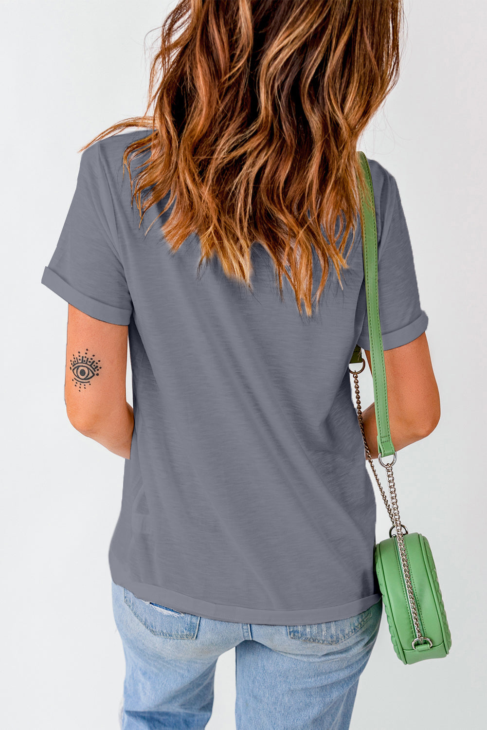 Pink Solid Color Crew Neck Tee