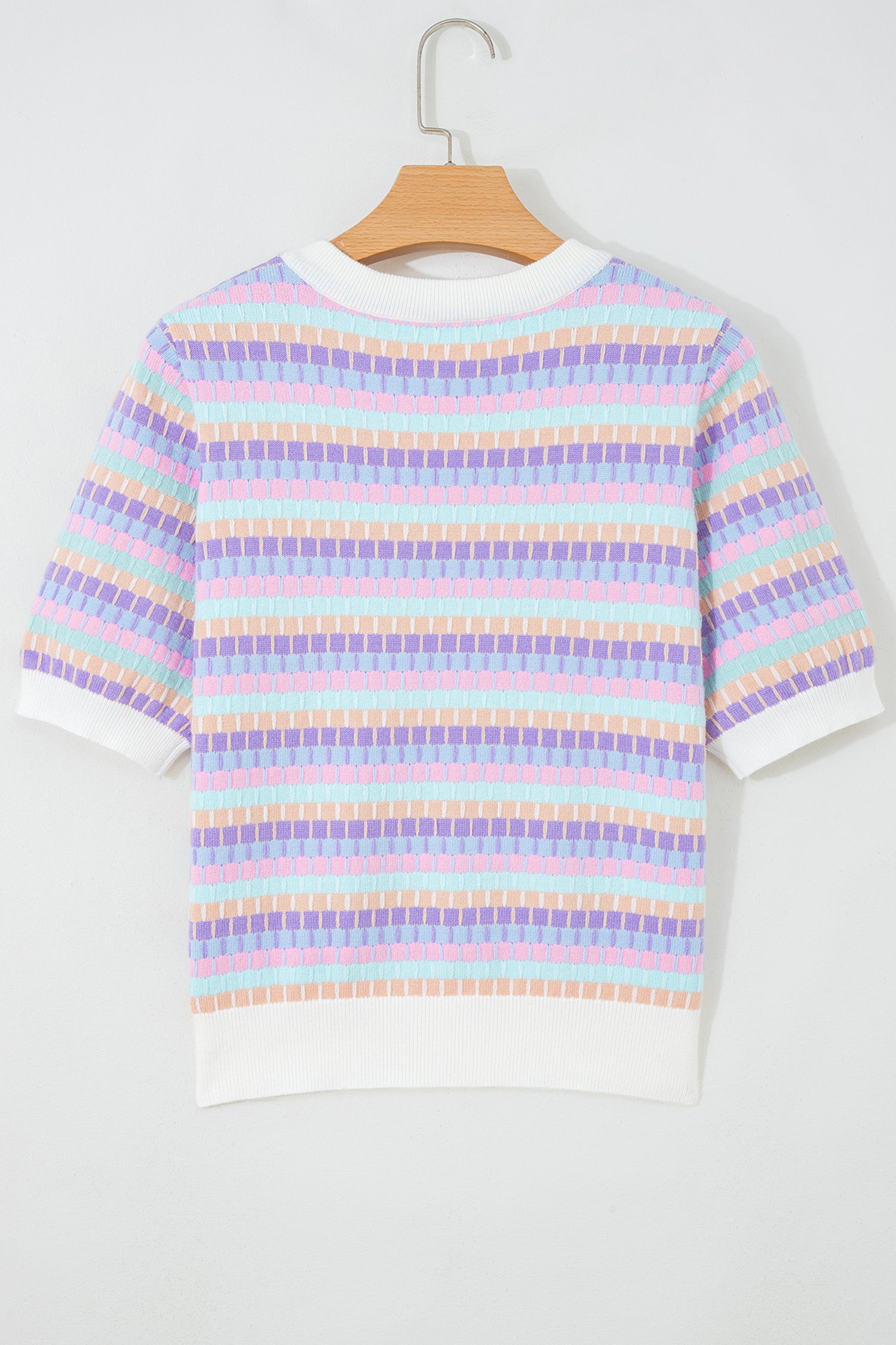 Orange Abstract Striped Knit Short Sleeve Sweater