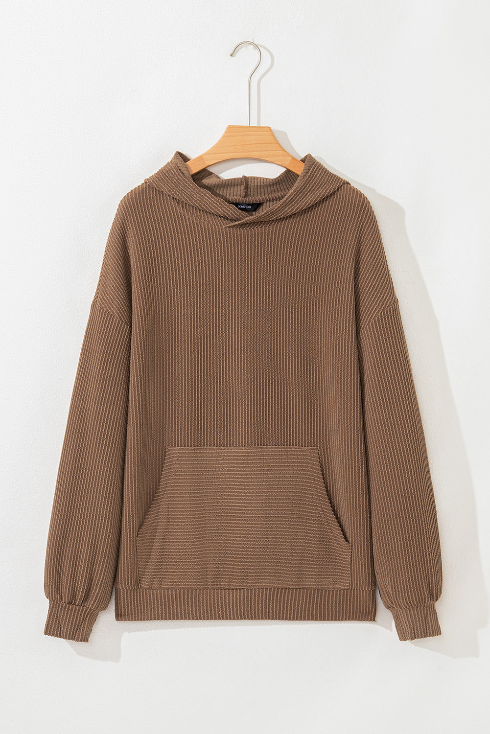 Coffee Twisted Rib Texture Solid Hoodie