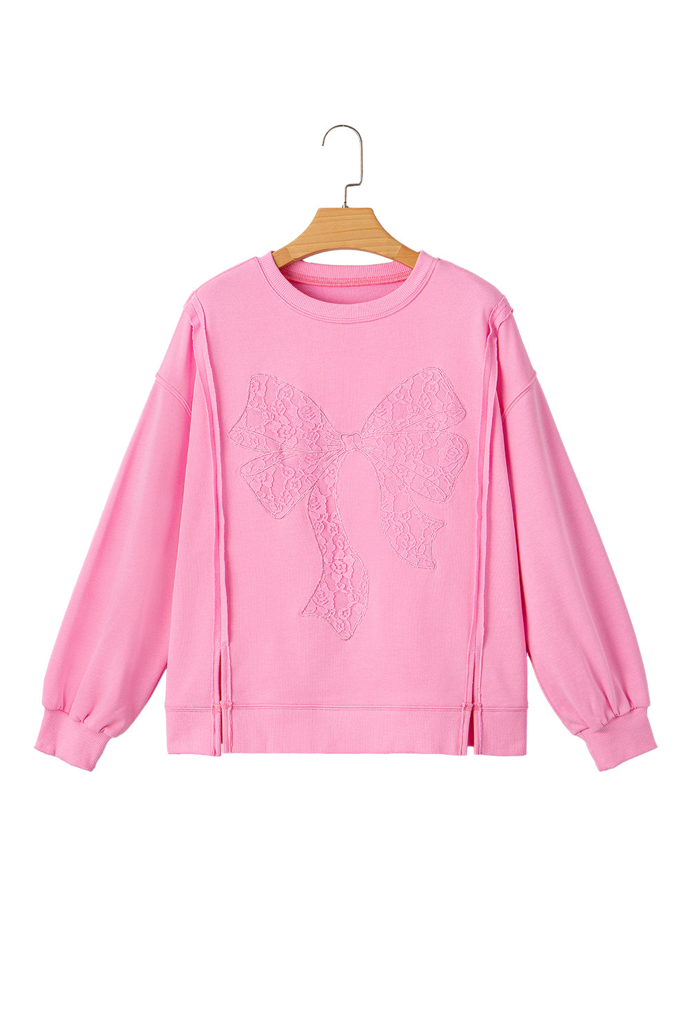 Bonbon Lace Insert Bow Embroidered Exposed Seam Sweatshirt