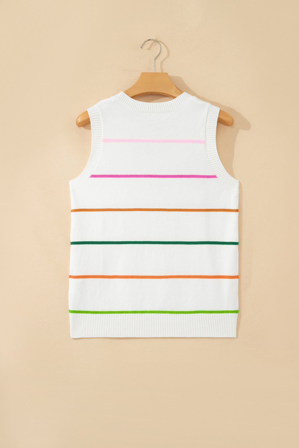 Green Stripe Round Neck Knitted Sweater Tank