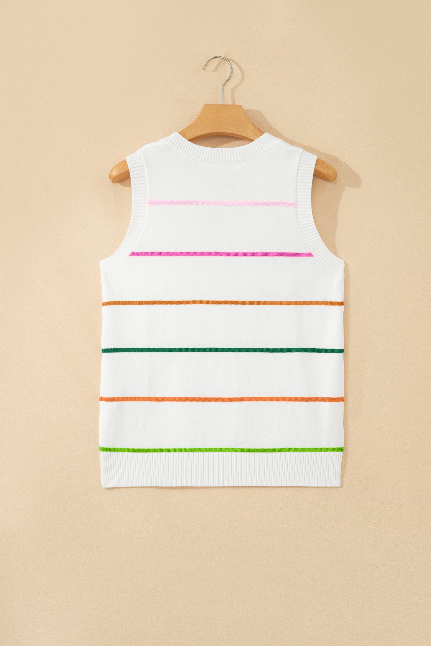 Green Stripe Round Neck Knitted Sweater Tank