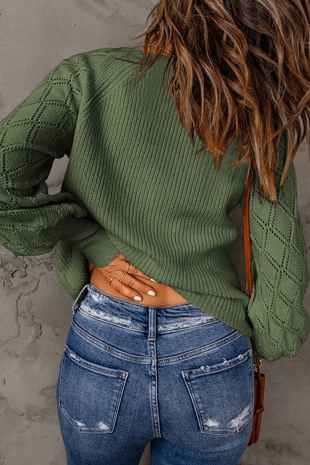 Red Bishop Sleeve Button V Neck Cardigan Sweater