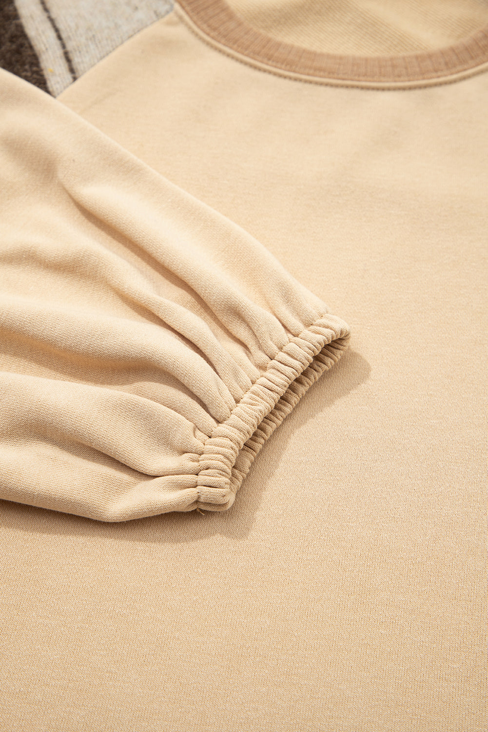 Light French Beige Aztec Patchwork Raglan Pullover Sweatshirt