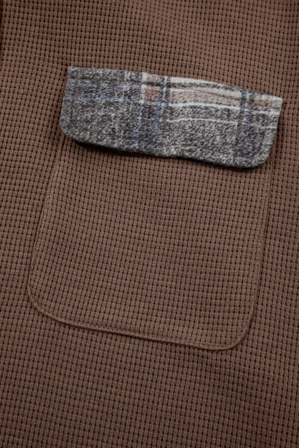 Brown Plaid Patchwork Button Down Drawstring Hooded Shacket