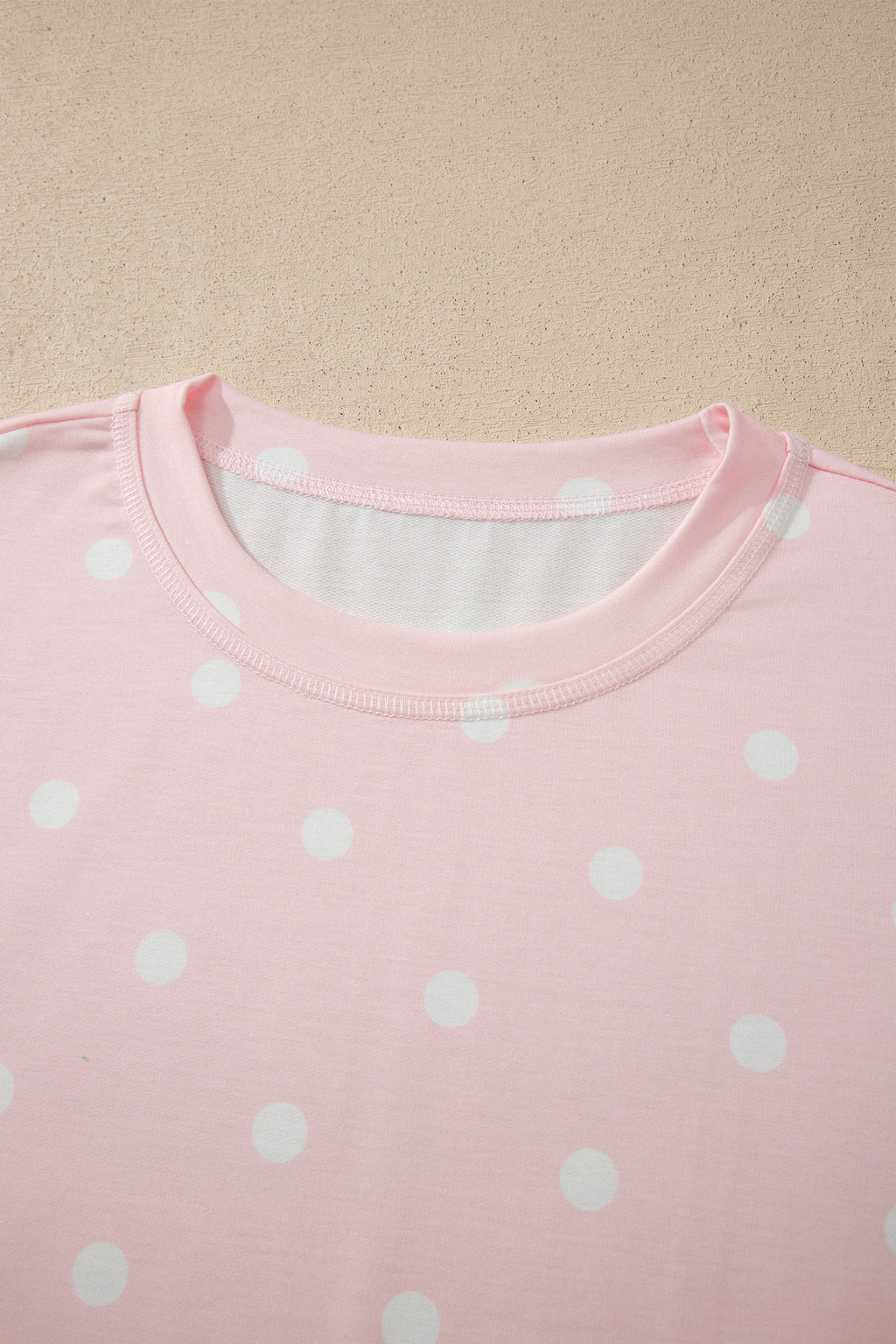 Pink Exposed Seam Detail Polka Dot Loose Tee Drawstring Shorts Set