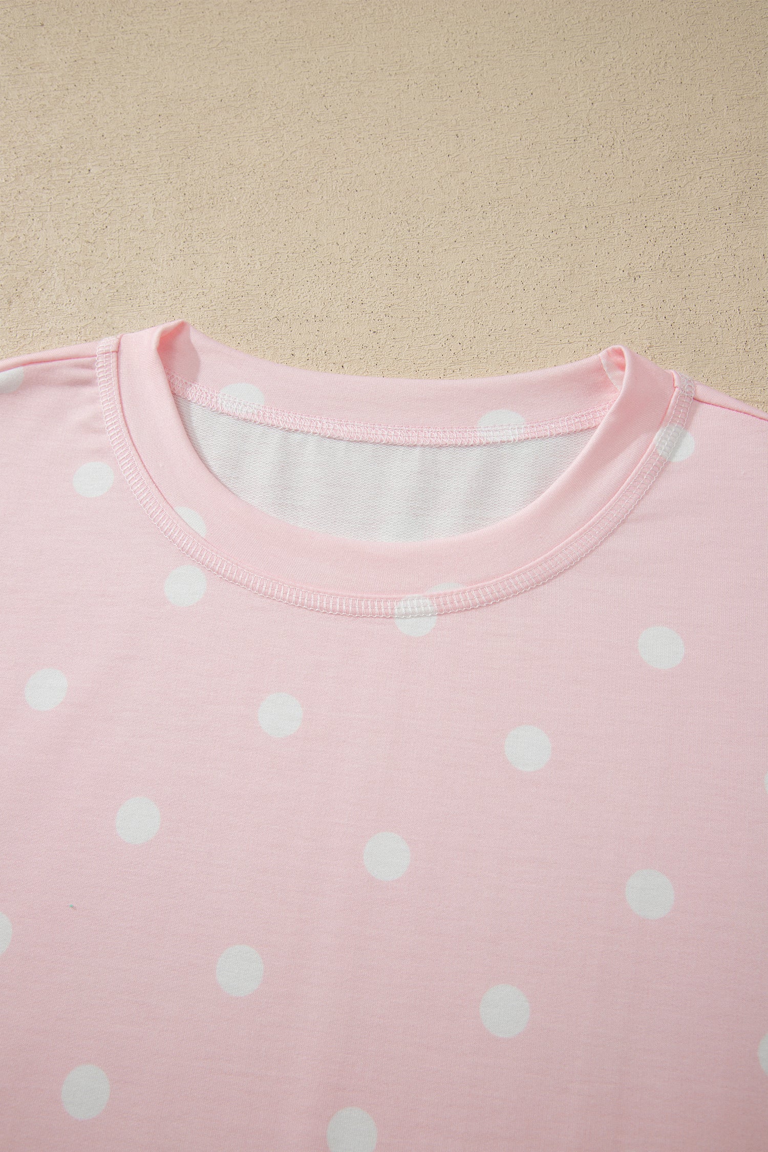 Pink Exposed Seam Detail Polka Dot Loose Tee Drawstring Shorts Set