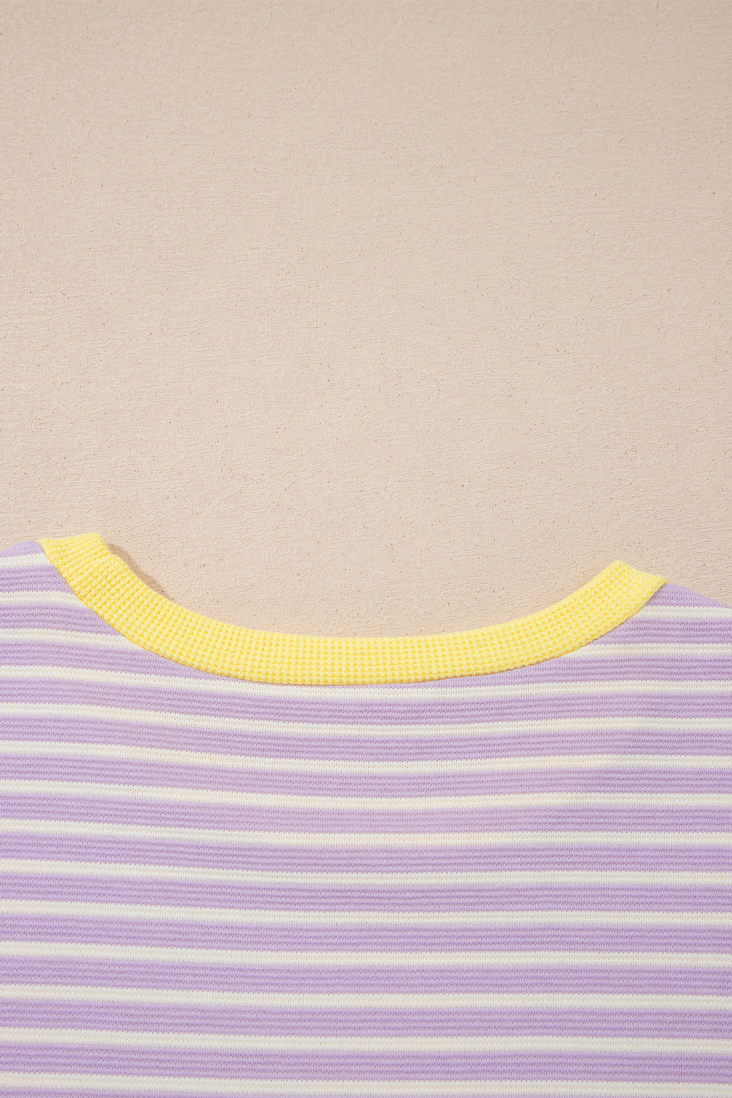 Purple Stripe Striped Colorblock Paneling Collar Cuff Hem Texture T-Shirt