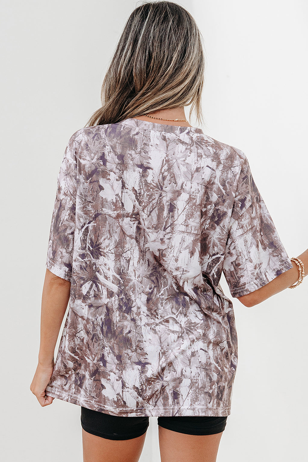 Gray Camouflage Woodland Print Drop Shoulder Tunic Tee
