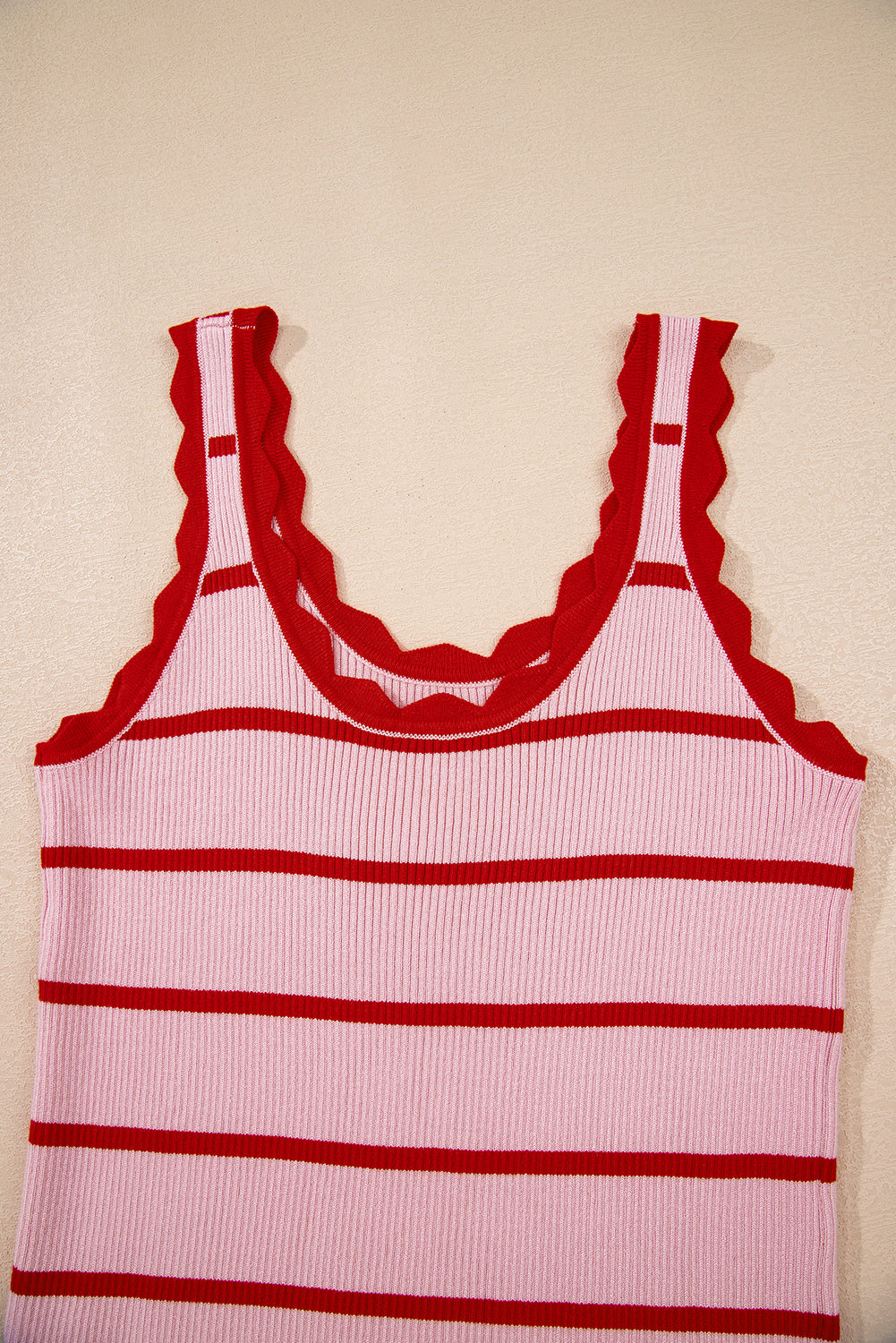 Rose Stripe Striped Scalloped Edge U Neck Sleeveless Sweater Vest