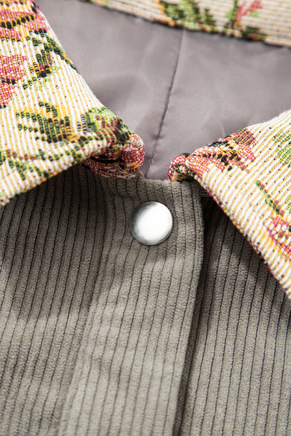 Medium Grey Corduroy Floral Patchwork Vintage Jacket