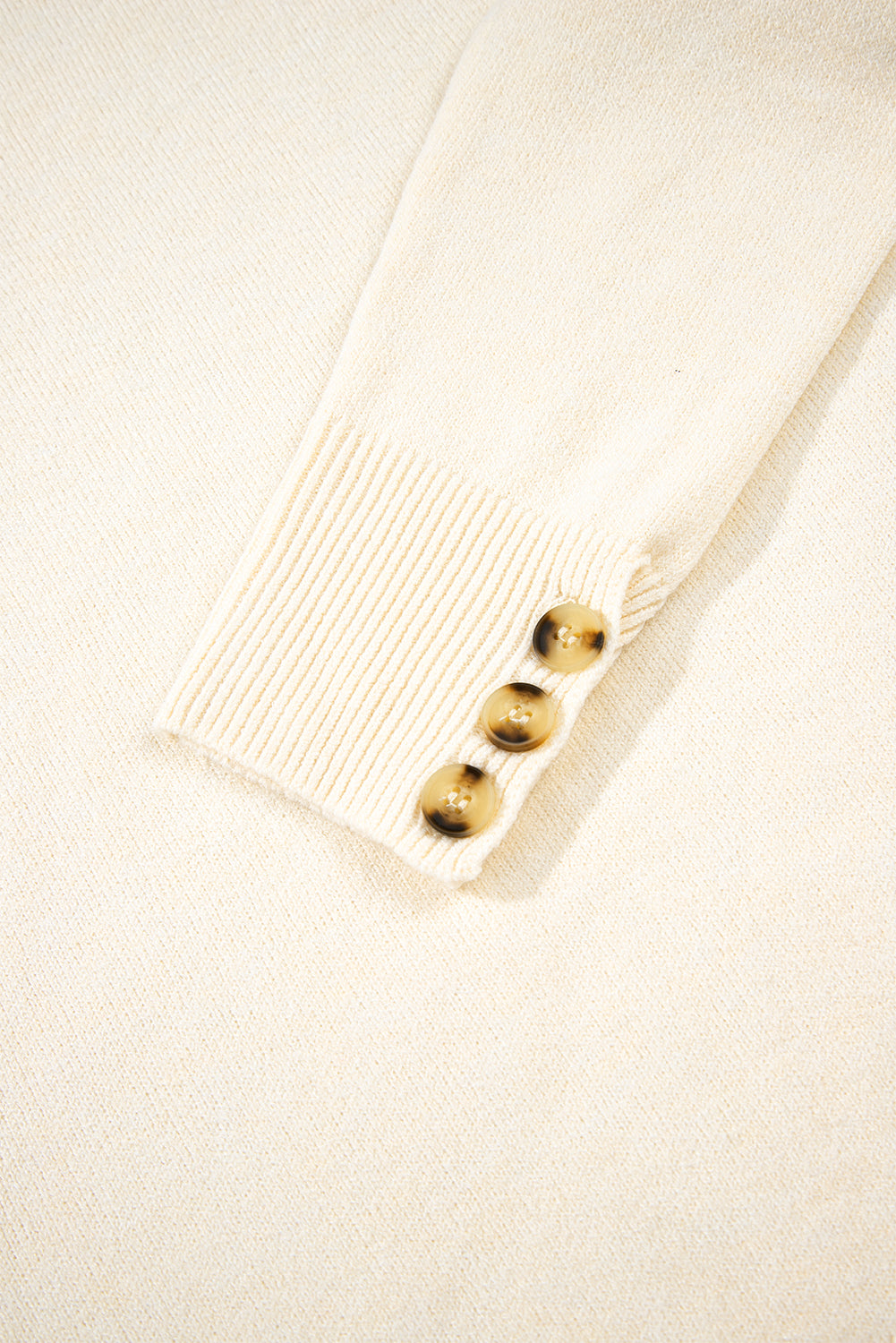 Camel Buttoned Bishop Sleeve Crew Neck Sweater