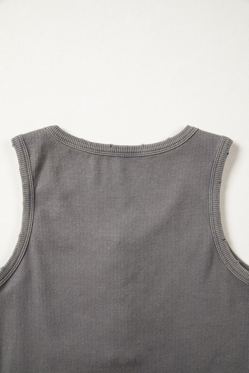 Medium Grey Vintage Distressed Ribbed Mineral Wash Tank Top