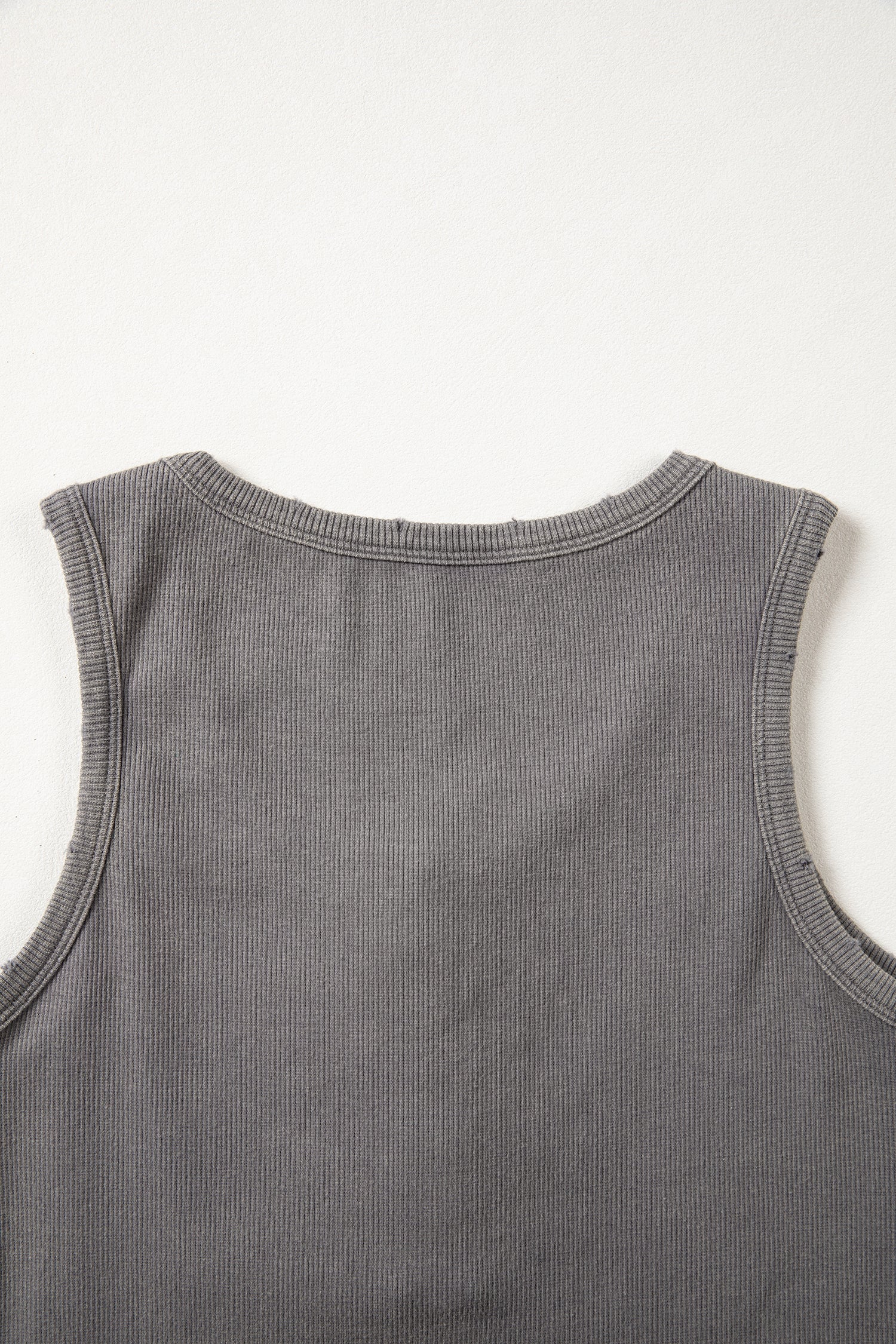 Medium Grey Vintage Distressed Ribbed Mineral Wash Tank Top