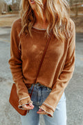Gray Textured Round Neck Long Sleeve Top