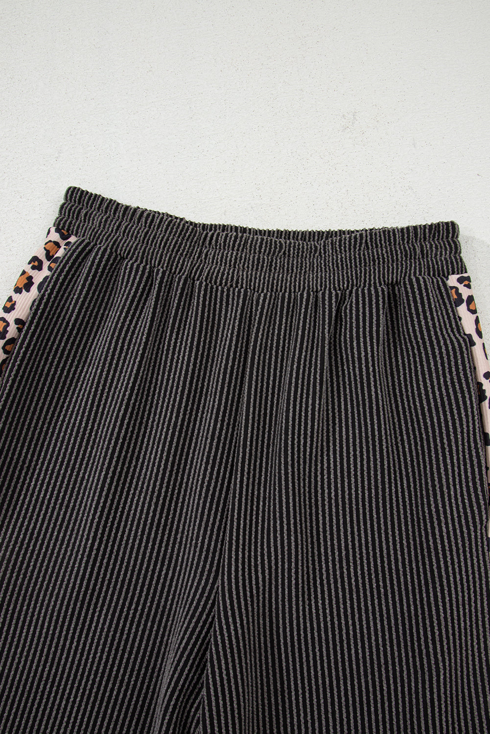 Carbon Grey Leopard Patchwork Edge Twisted Rib T Shirt and Cropped Pants Set