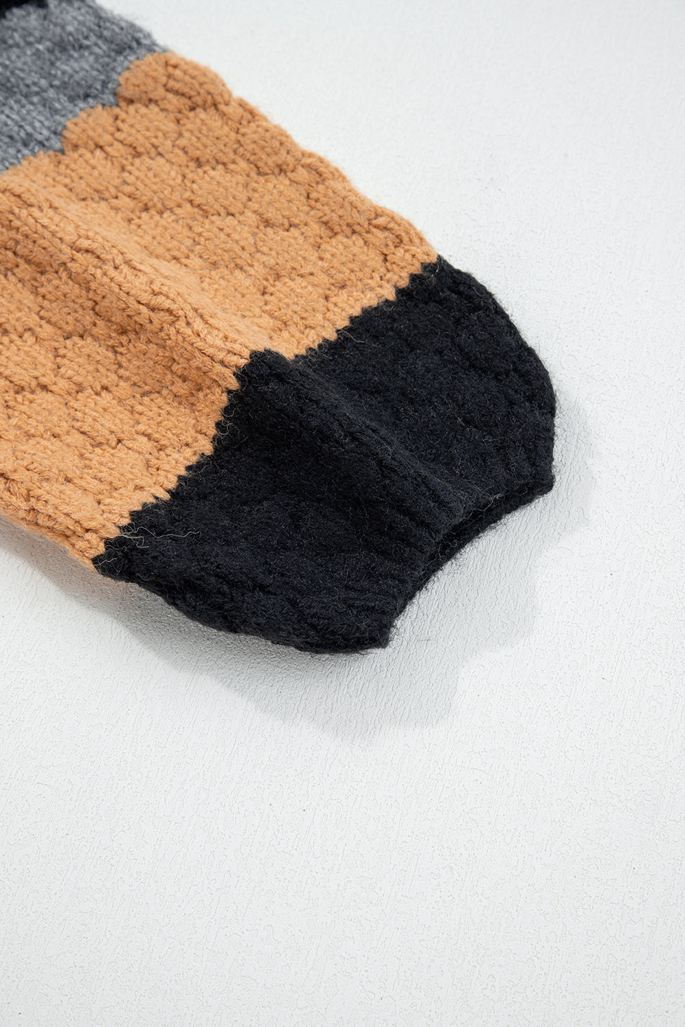 Khaki Color Block High Neck Baggy Sweater