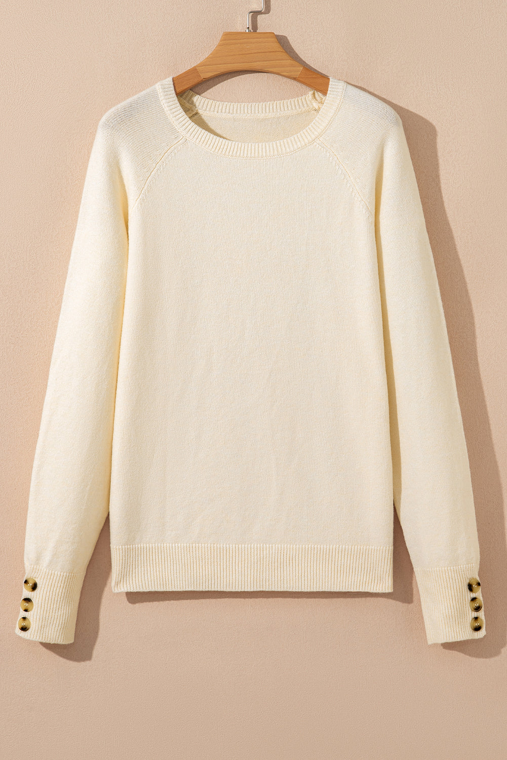 Camel Buttoned Bishop Sleeve Crew Neck Sweater