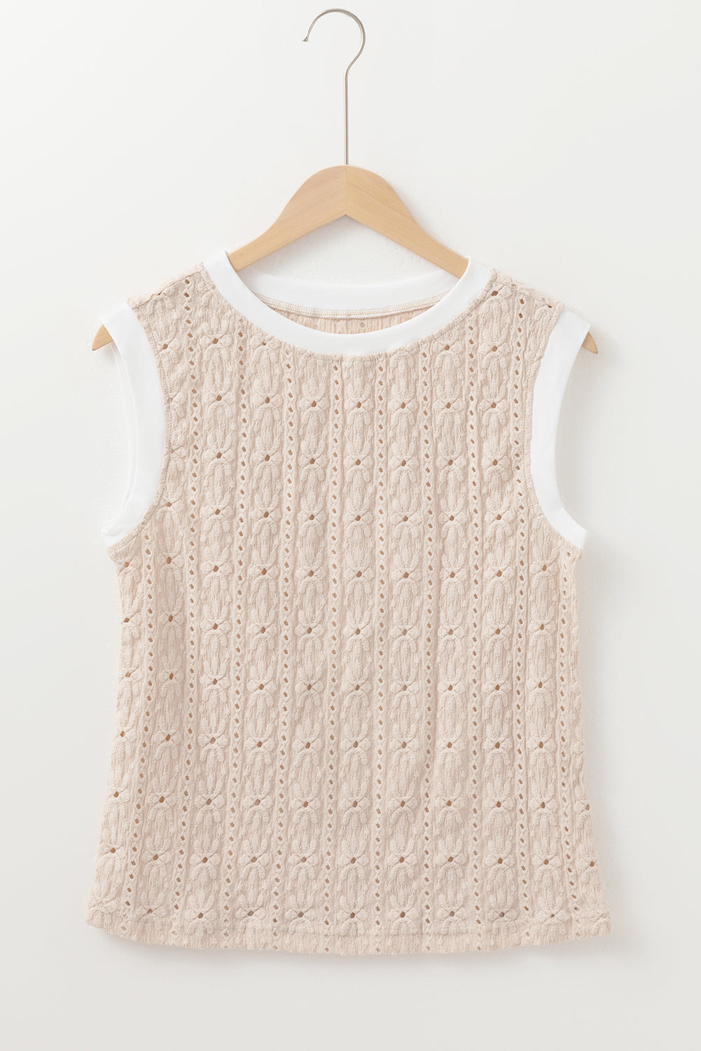 Oatmeal Floral Textured Crew Neck Tank Top