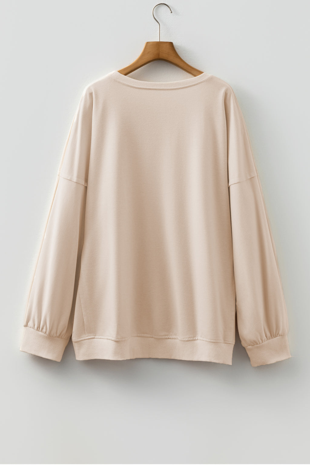 Beige Flower Patched Mineral Wash Round Neck Plus Size Top