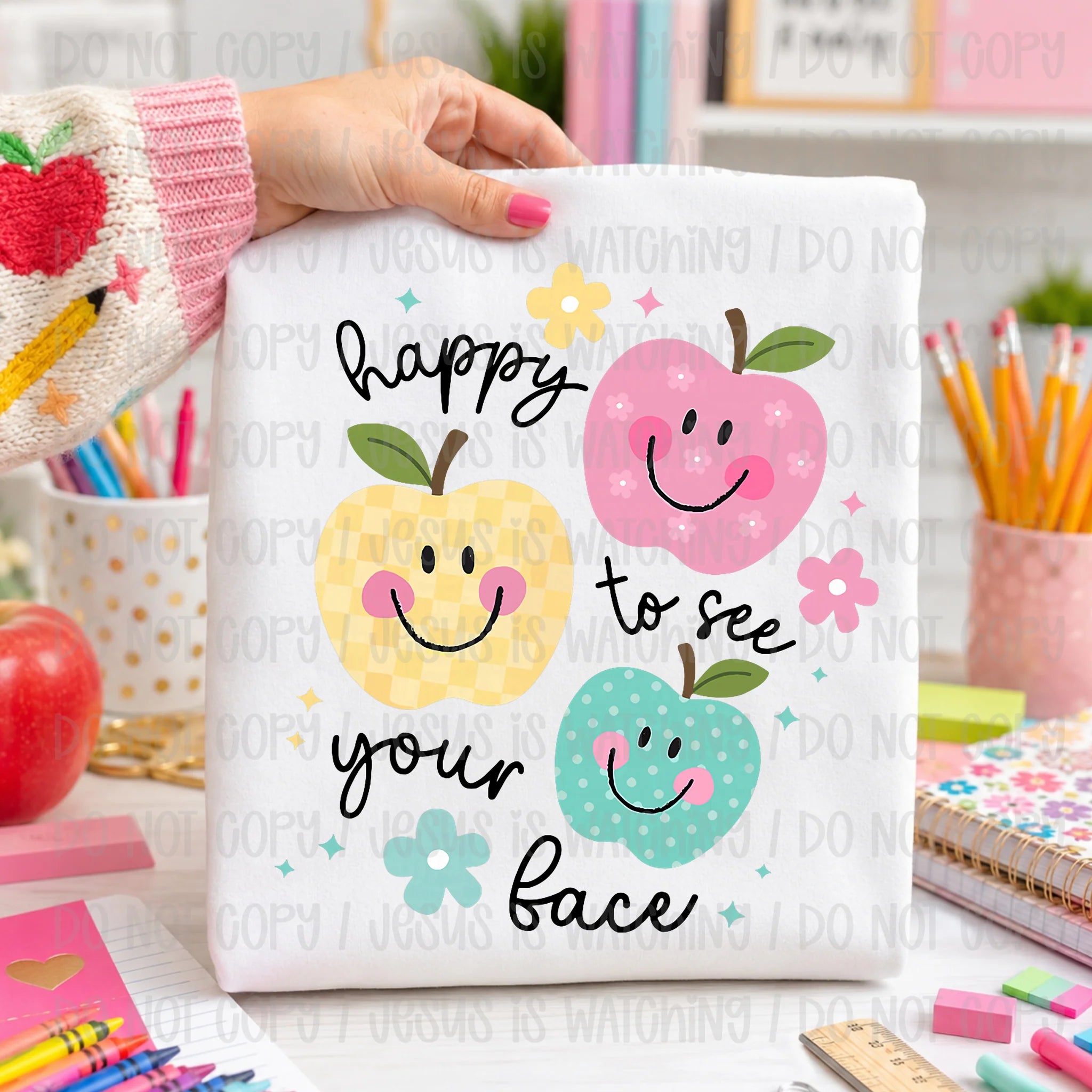 Happy to See Your Face apple/flower graphic tee