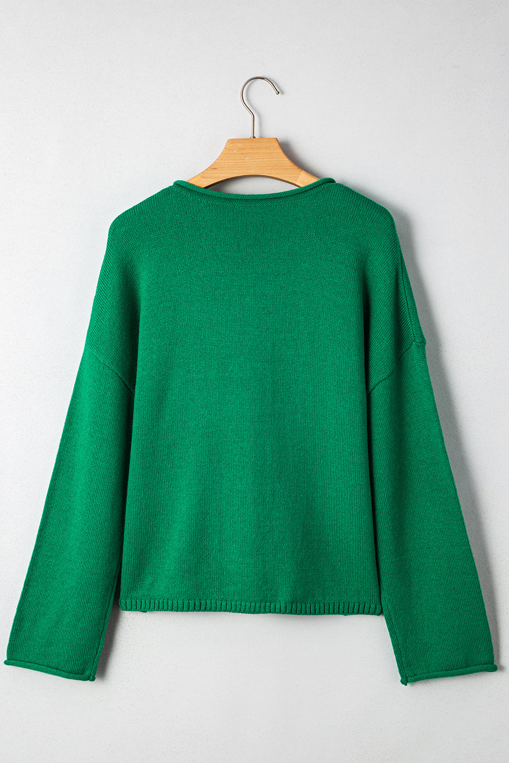 Bright Green Solid Color Knit Button Drop Shoulder Sweater Cardigan