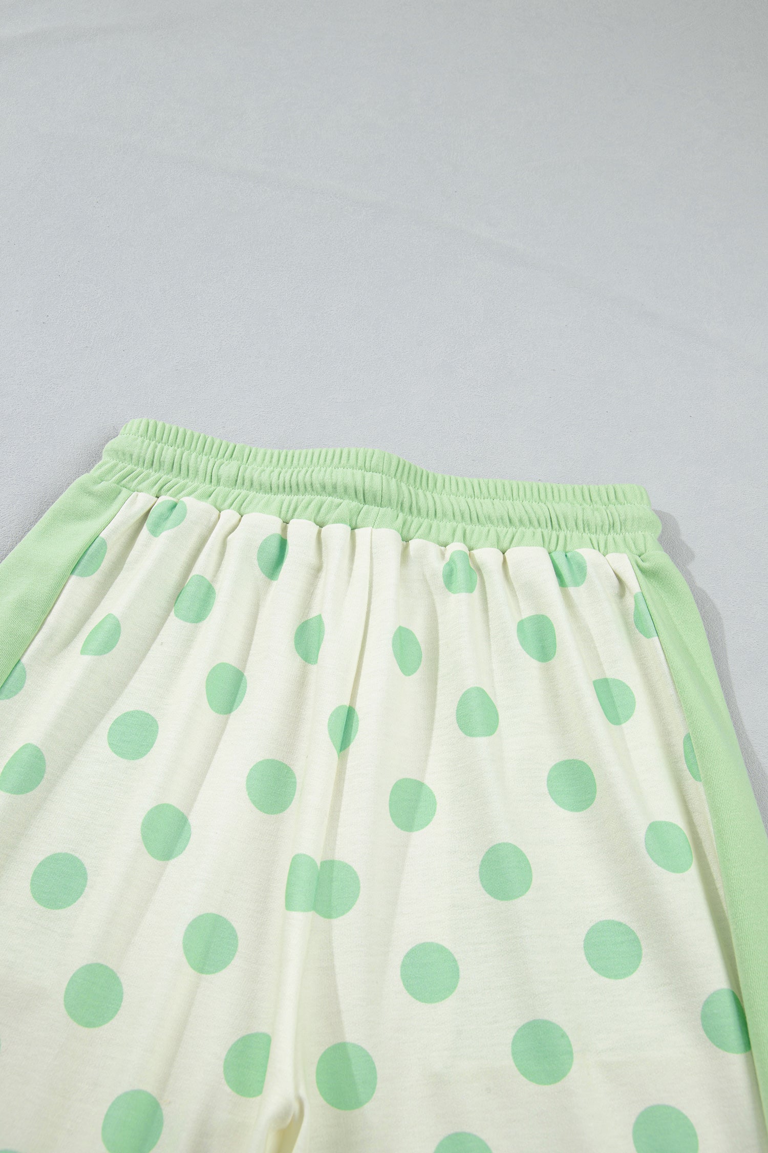 Green Color Block Patchwork Polka Dot Wide Leg Pant Set