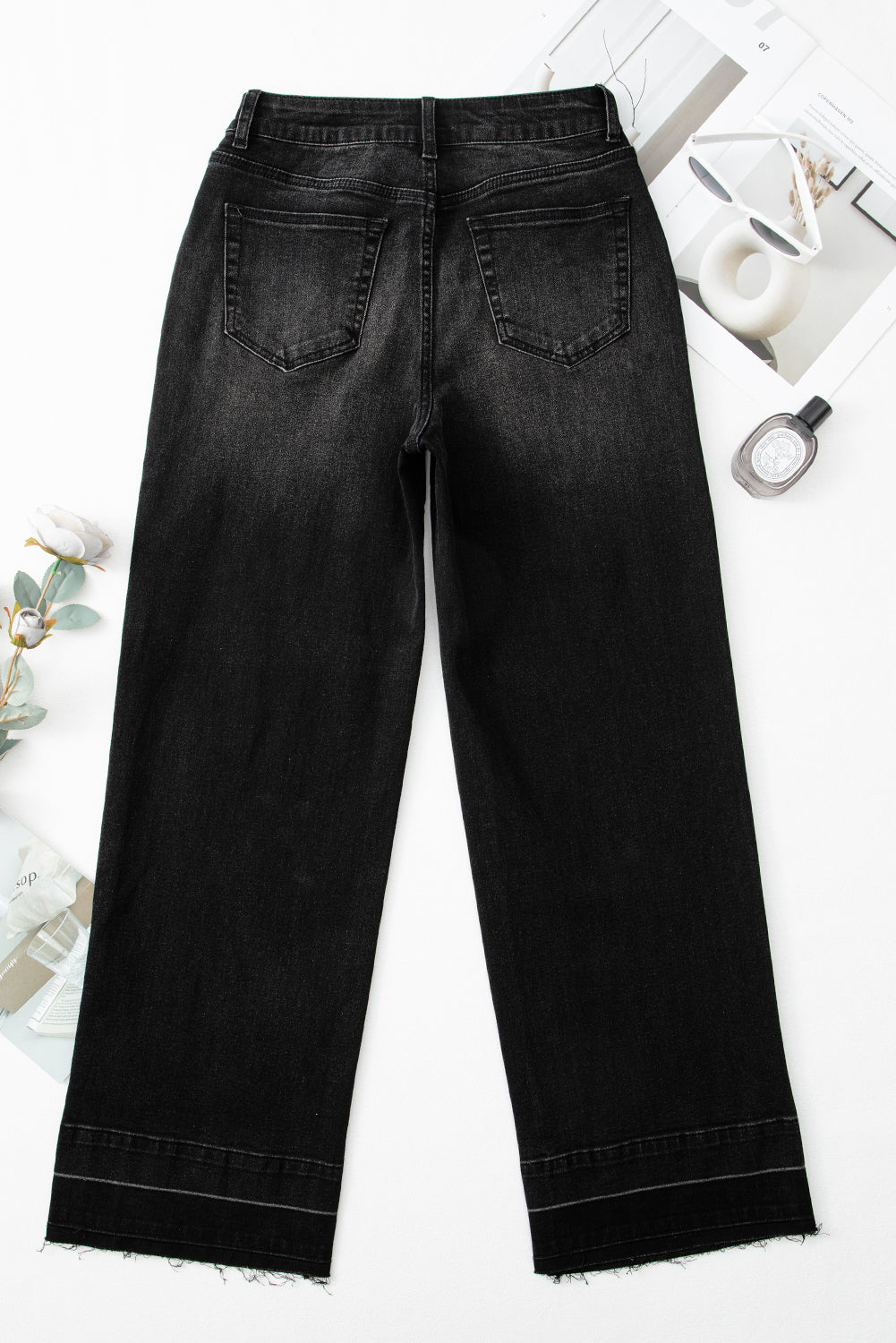 Sail Blue Raw Hem Unique Cuffs Straight High Rise Loose Jeans