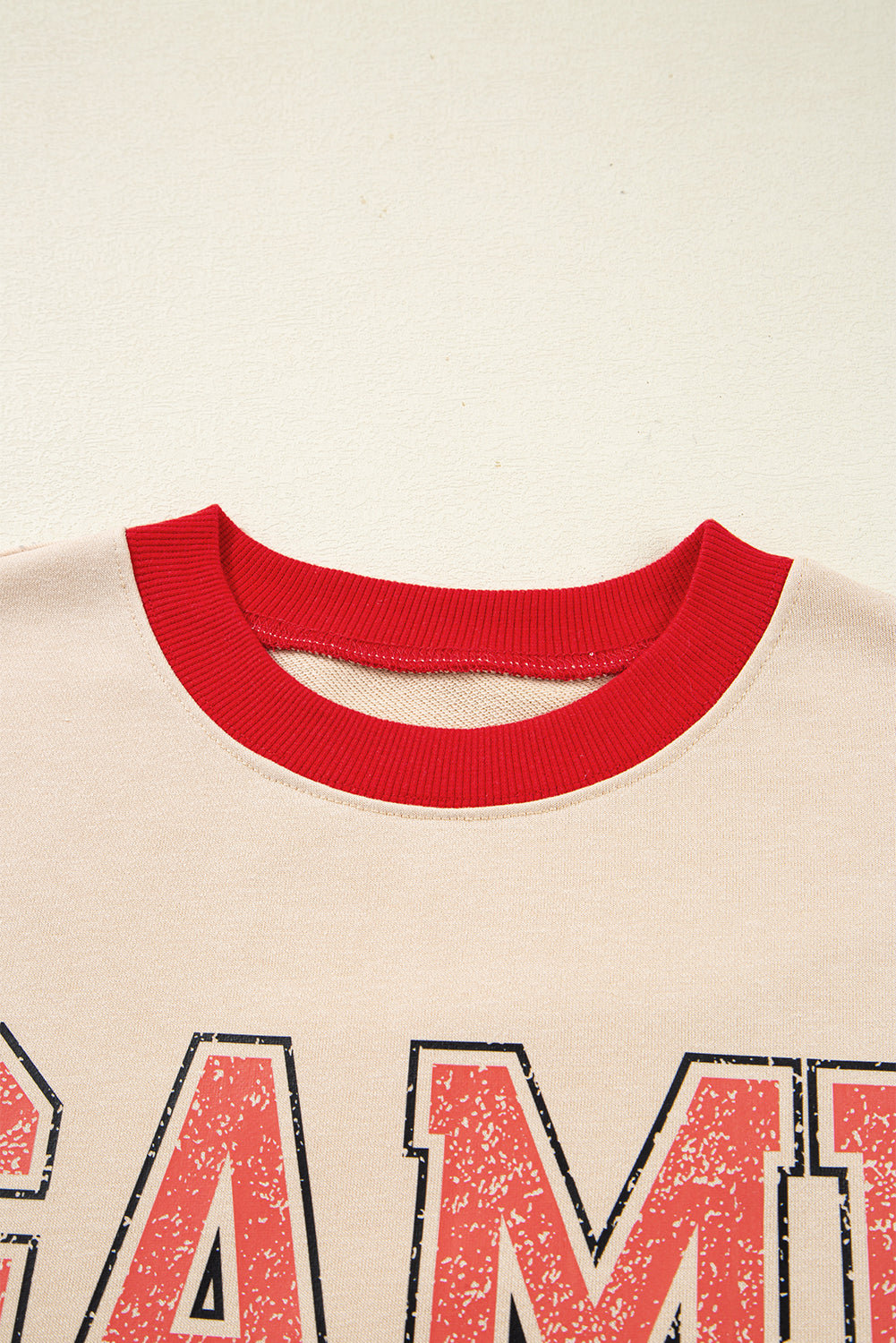 Oatmeal GAME DAY Letter Graphic Varsity Striped Detail Baggy Sweatshirt