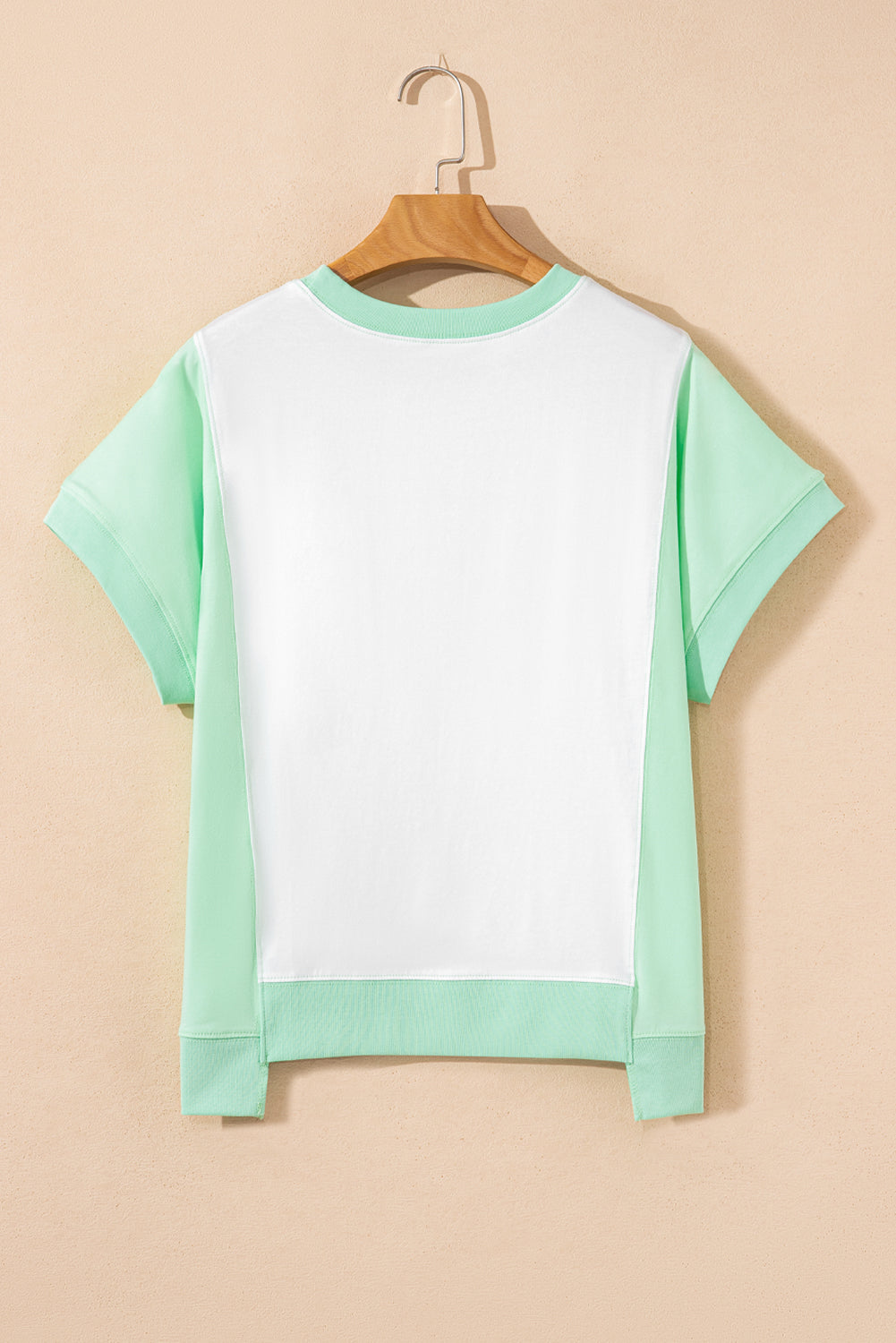 Light Green Color Block Exposed Seam Crew Neck T Shirt