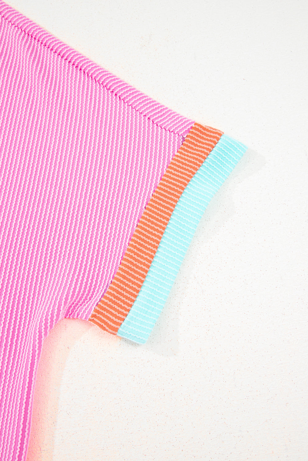 Bonbon Plus Size Color Block Corded Knit Tee and Shorts Set