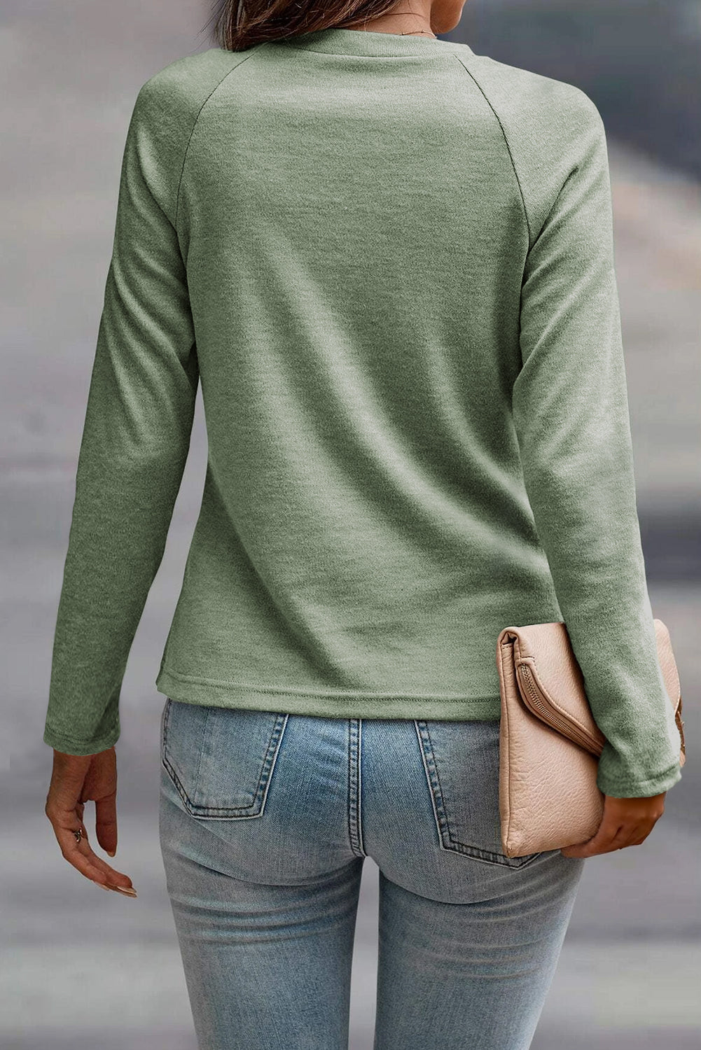 Black Solid Color Seam Detail Raglan Long Sleeve Top