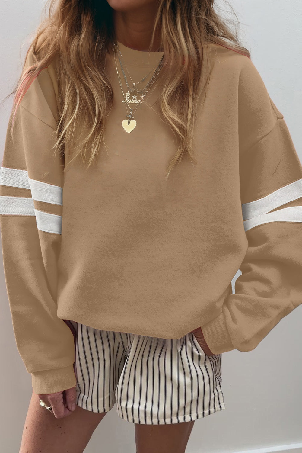 Rose Red Varsity Striped Detail Drop Shoulder Oversized Sweatshirt