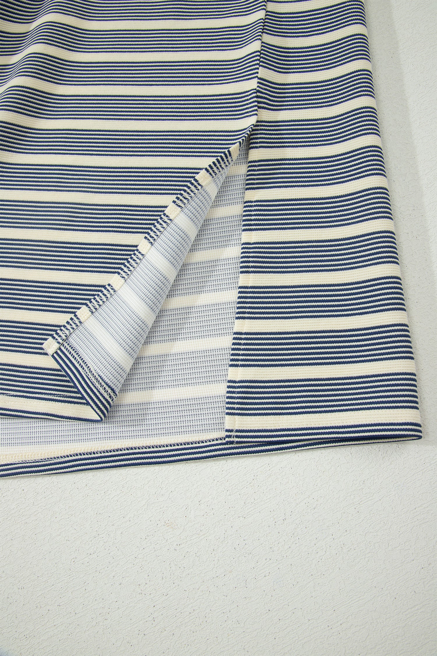 Blue Stripe Plus Size Contrast Trim Button V Neck Ruffle Sleeve Shift Dress