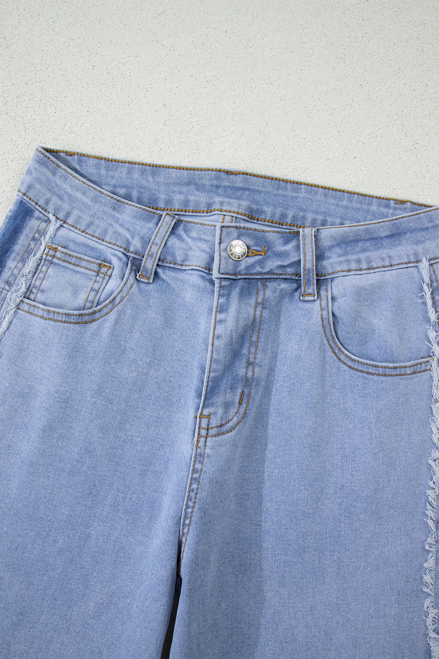 Beau Blue Contrast Stripe Frayed Side Panel Patchwork Shift Jeans