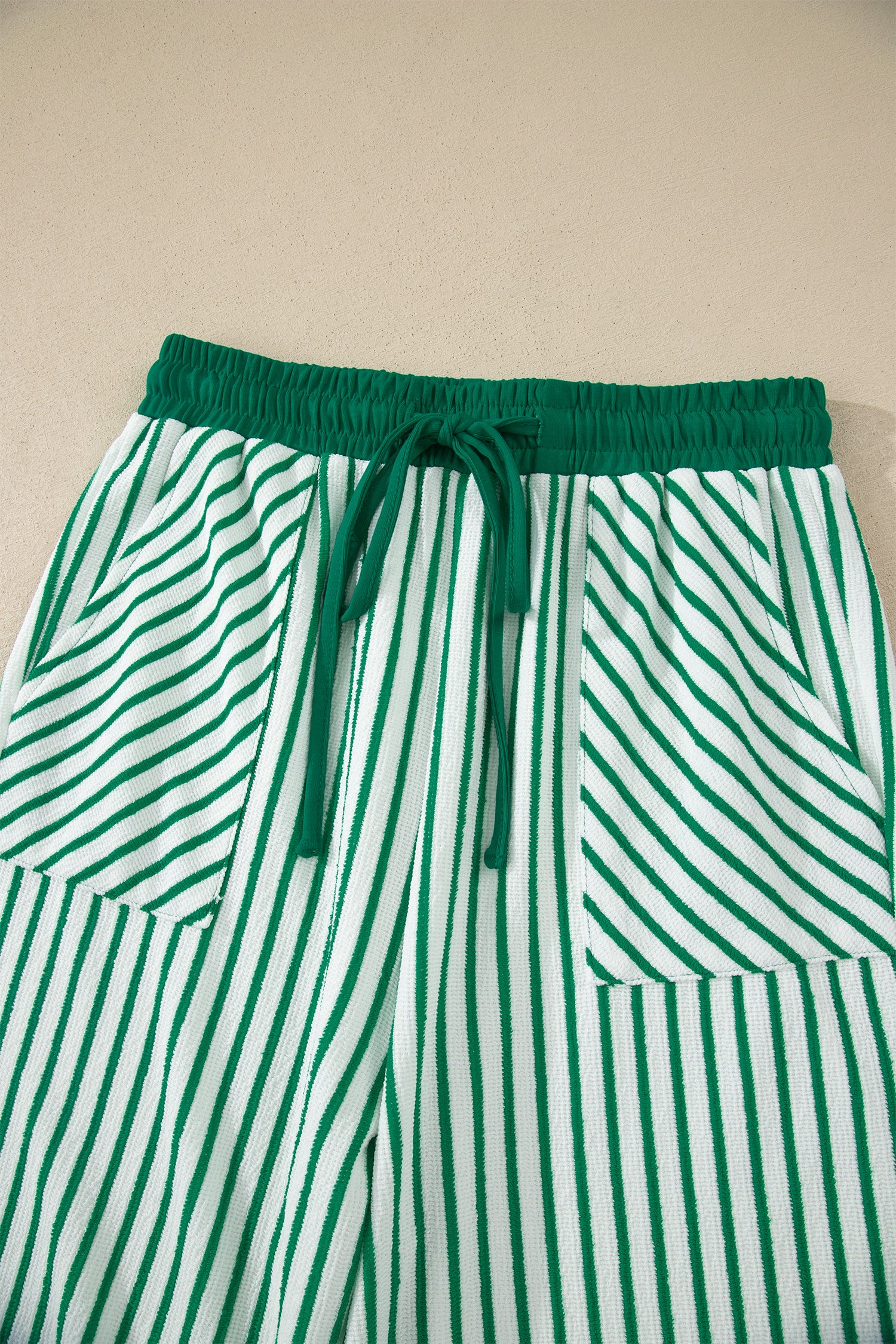 Sky Blue Stripe Crew Neck Tee Drawstring Waist Cropped Pants Set