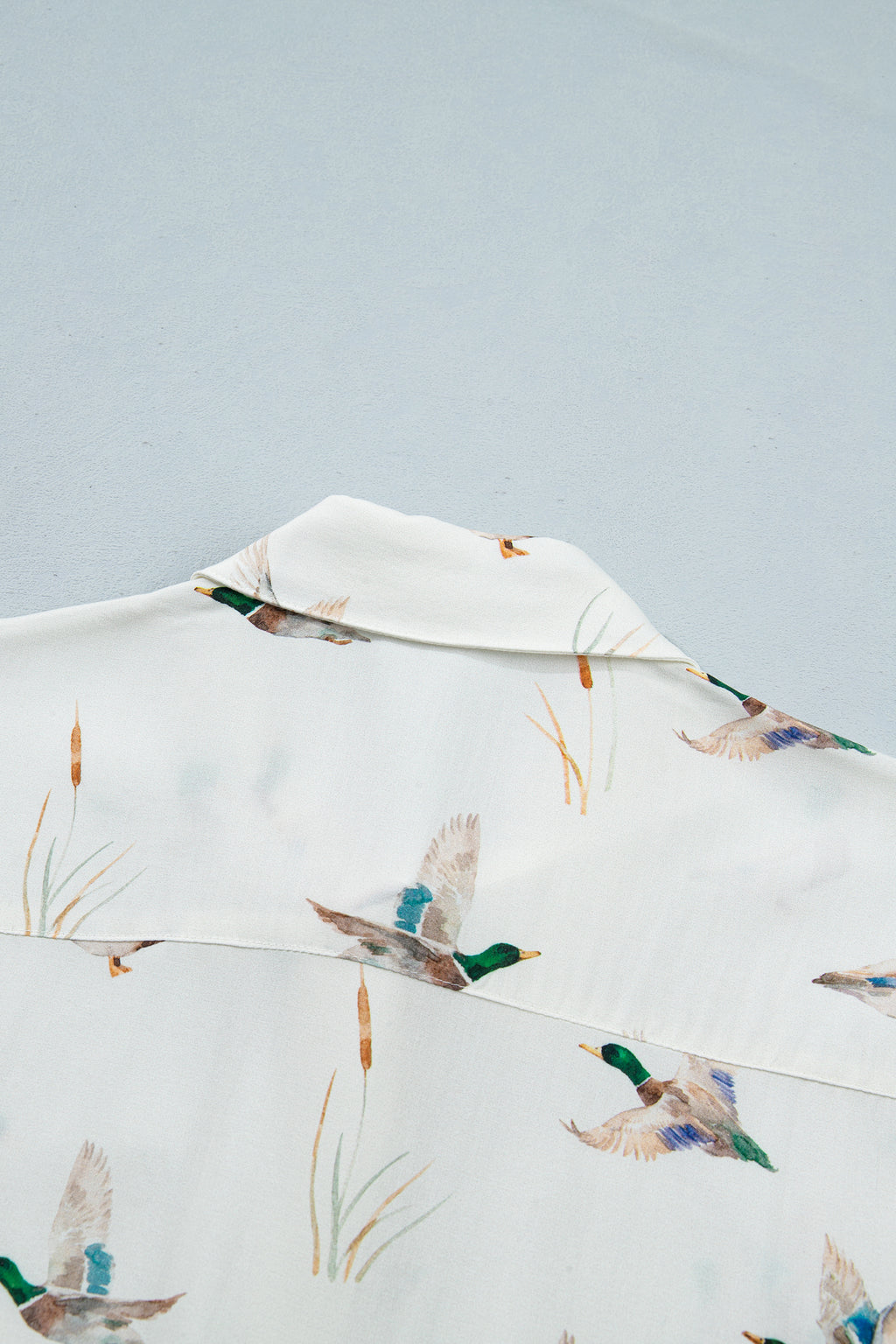 White Mallard Printed Button Flap Pocket Short Sleeve Shirt
