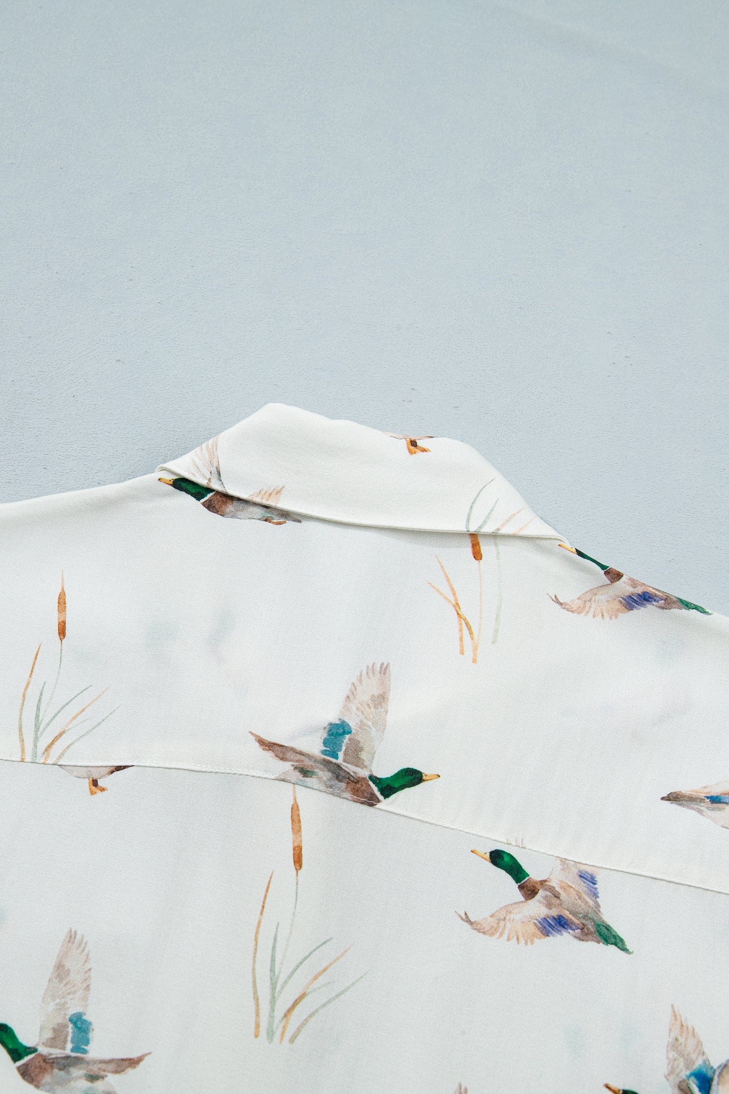 White Mallard Printed Button Flap Pocket Short Sleeve Shirt