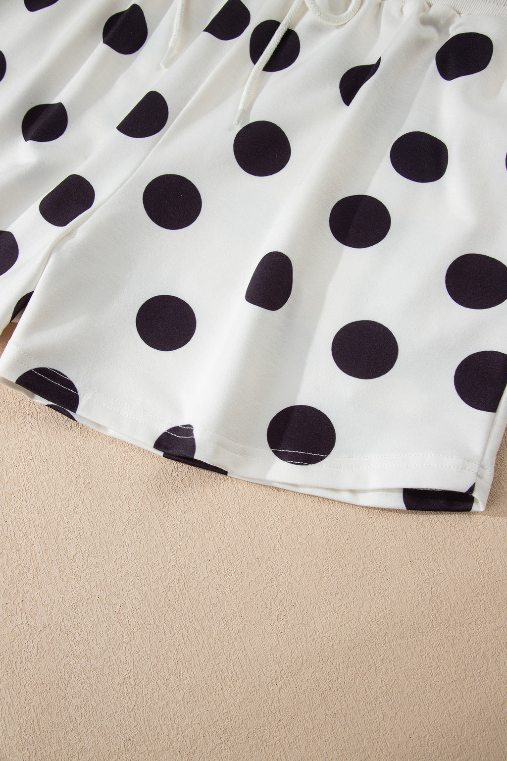 Sky Blue Polka Dot Print Drop Shoulder Pullover Drawstring Shorts Set