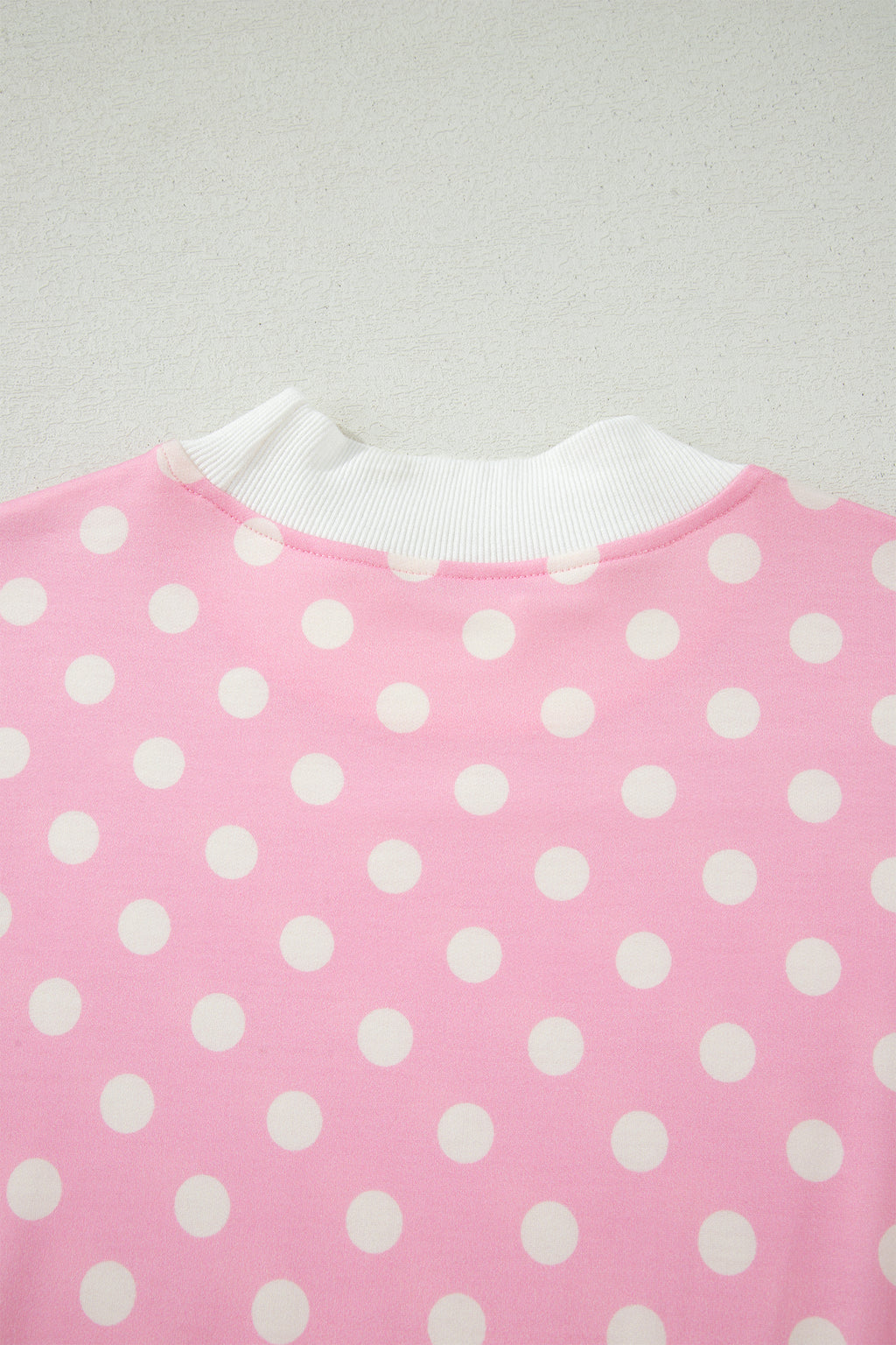 Sky Blue Polka Dot Print Color Block Trim Mock Neck Short Set