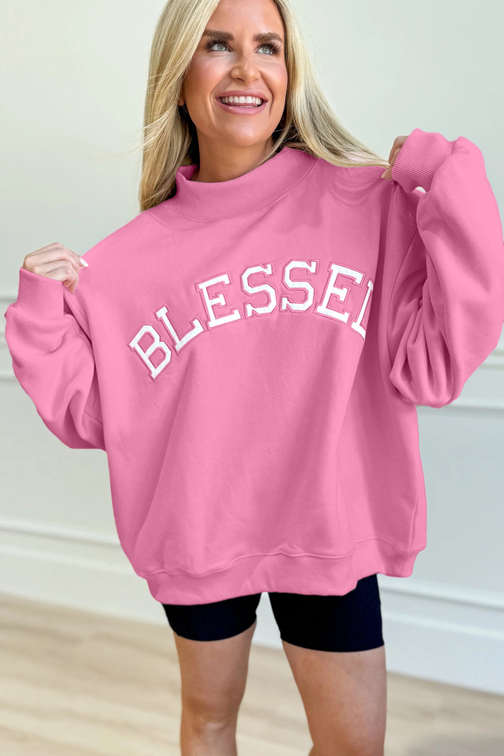 Apricot Pink Oversize Mock Neck Sweatshirt