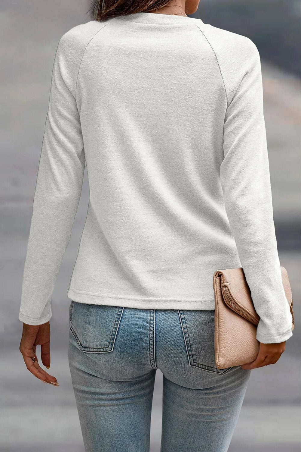 Black Solid Color Seam Detail Raglan Long Sleeve Top