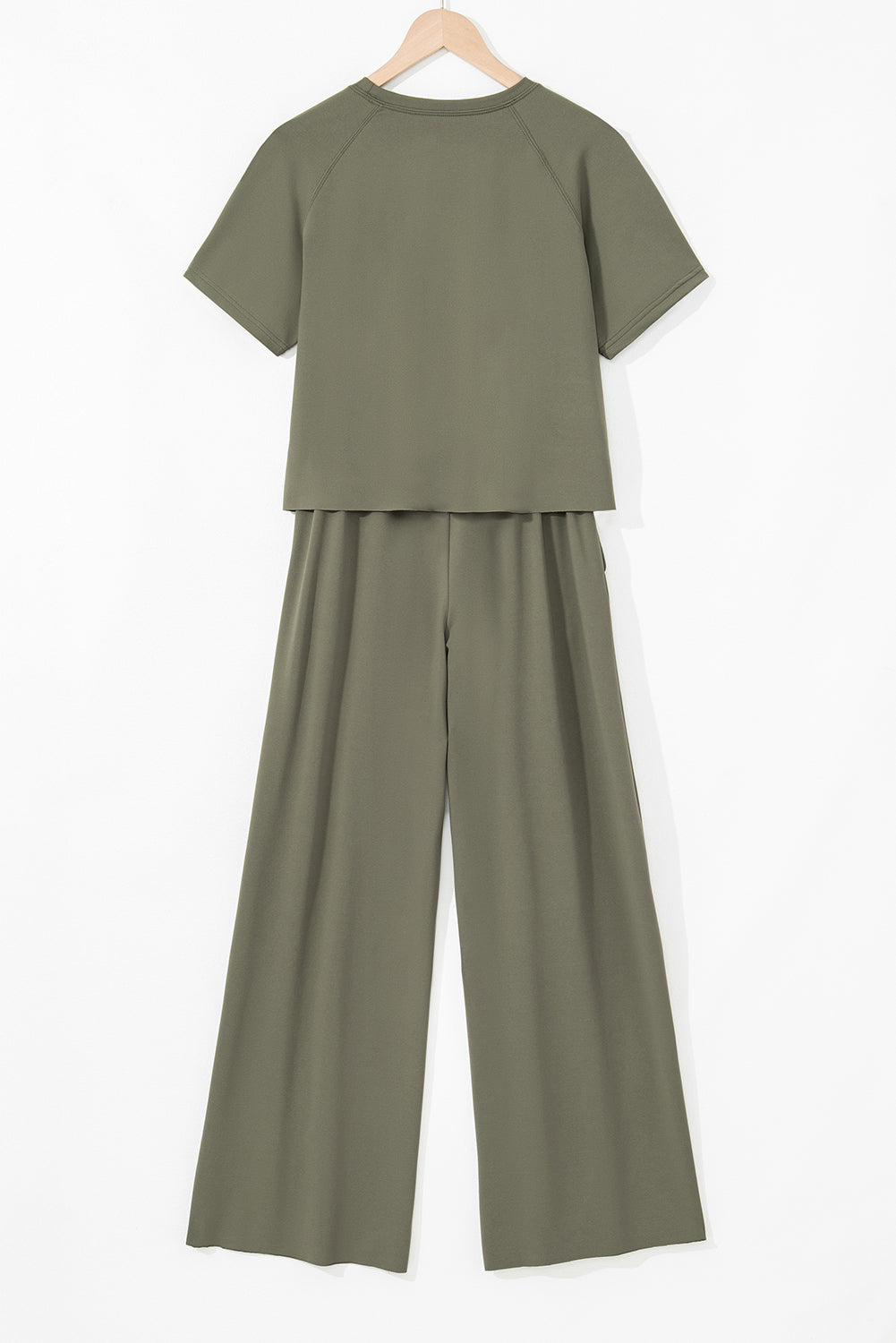 Seagrass Raw Hem Loose Tee and Wide Leg Pants Set