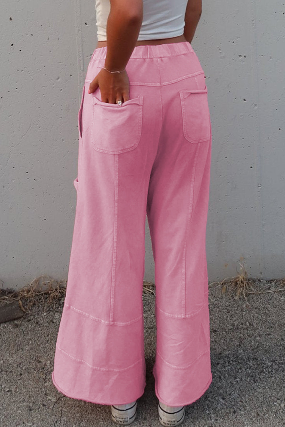 Mint Green Mineral Wash Exposed Seam Drawstring High Waist Wide Leg Cargo Pants