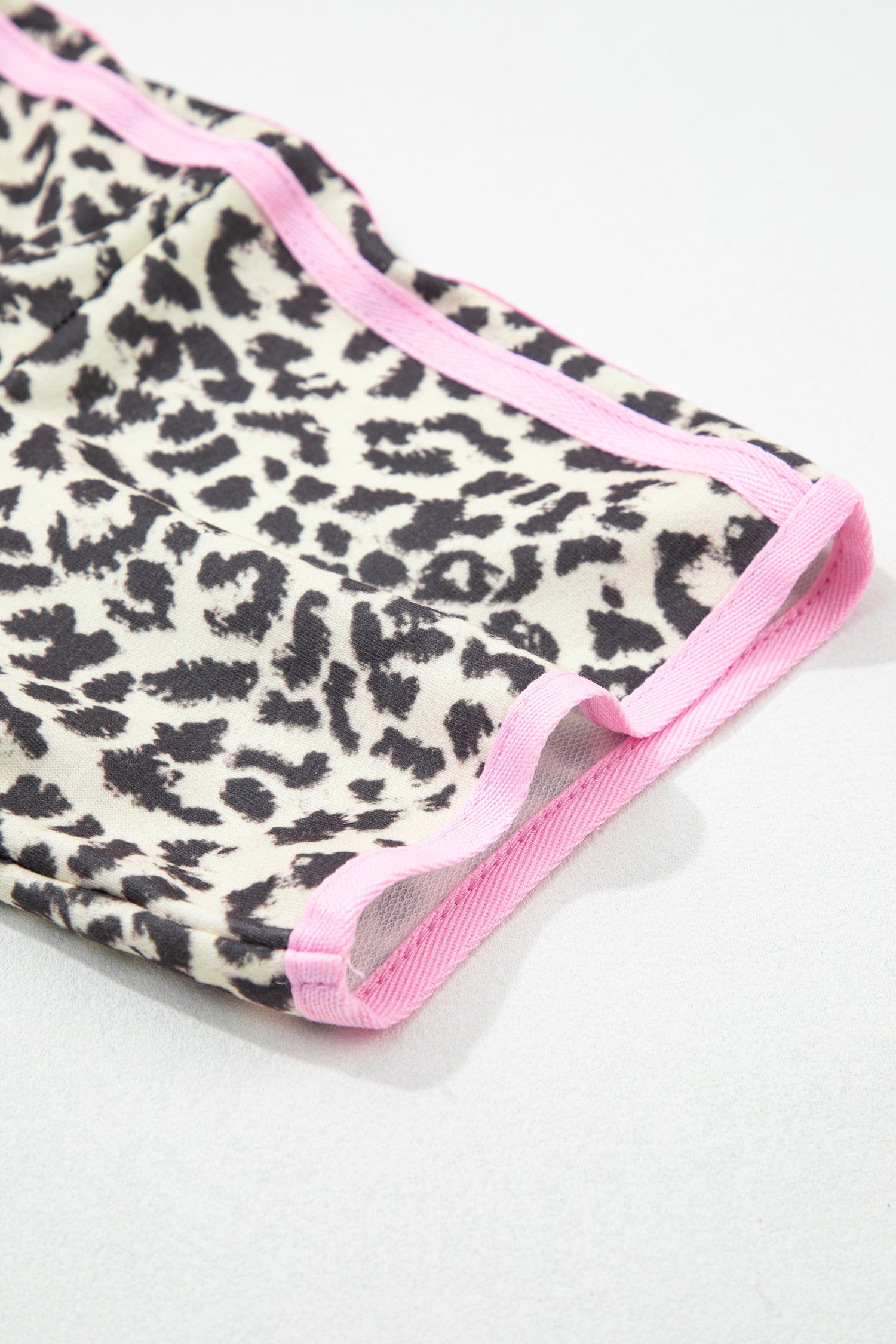 White Contrast V Neck Varsity Short Sleeve Leopard Top